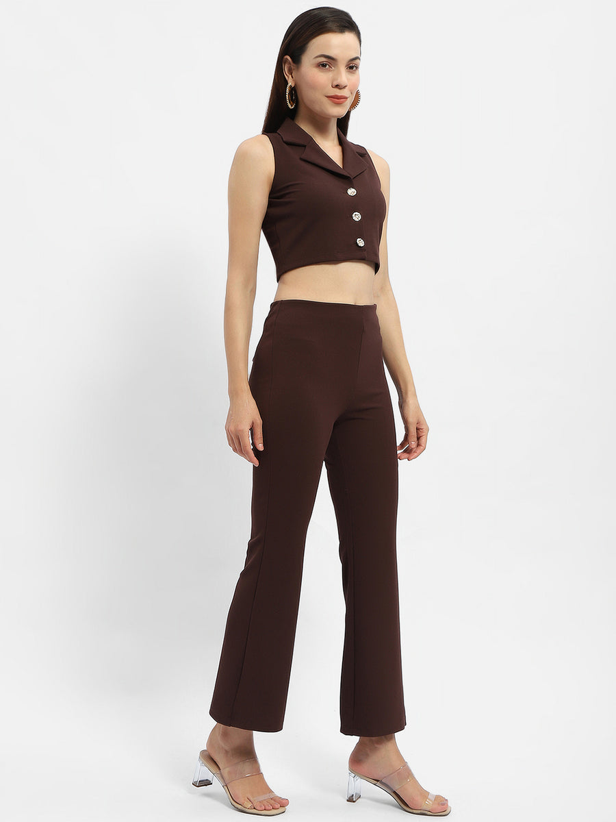 Madame Solid Print Brown Two-Piece Co-Ord Set