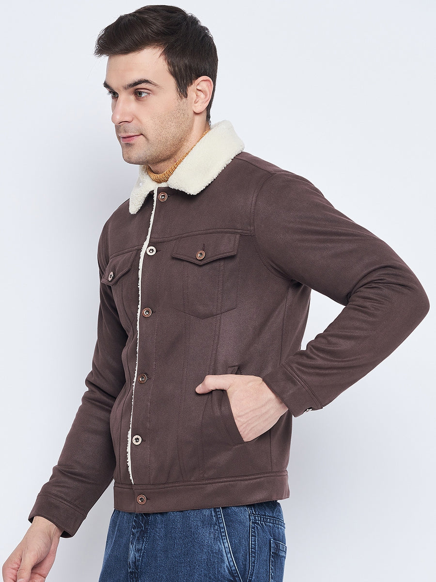 Camla Barcelona Sherpa Collar Brown Denim Jacket