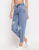 Madame High-Distressed Calf-Length Slim Light Blue Jeans