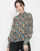 Camla Barcelona Women’S High-Neck Pleated Green Top