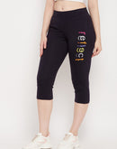 Msecret Navy Printed Calf  Length Track Pants