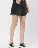 Madame Distressed Hem Black Denim Shorts