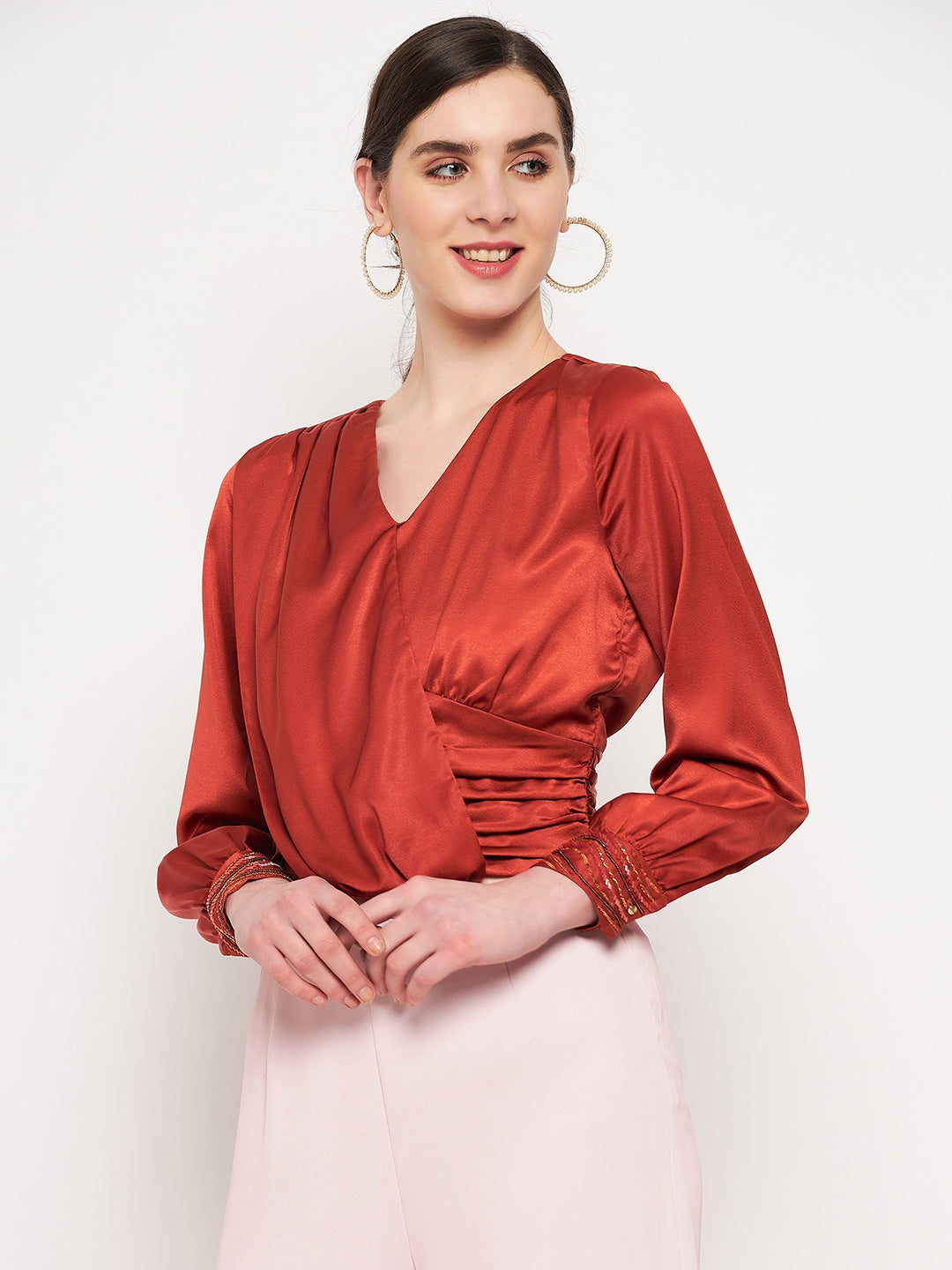 Camla Barcelona Rust  Satin Top For Women