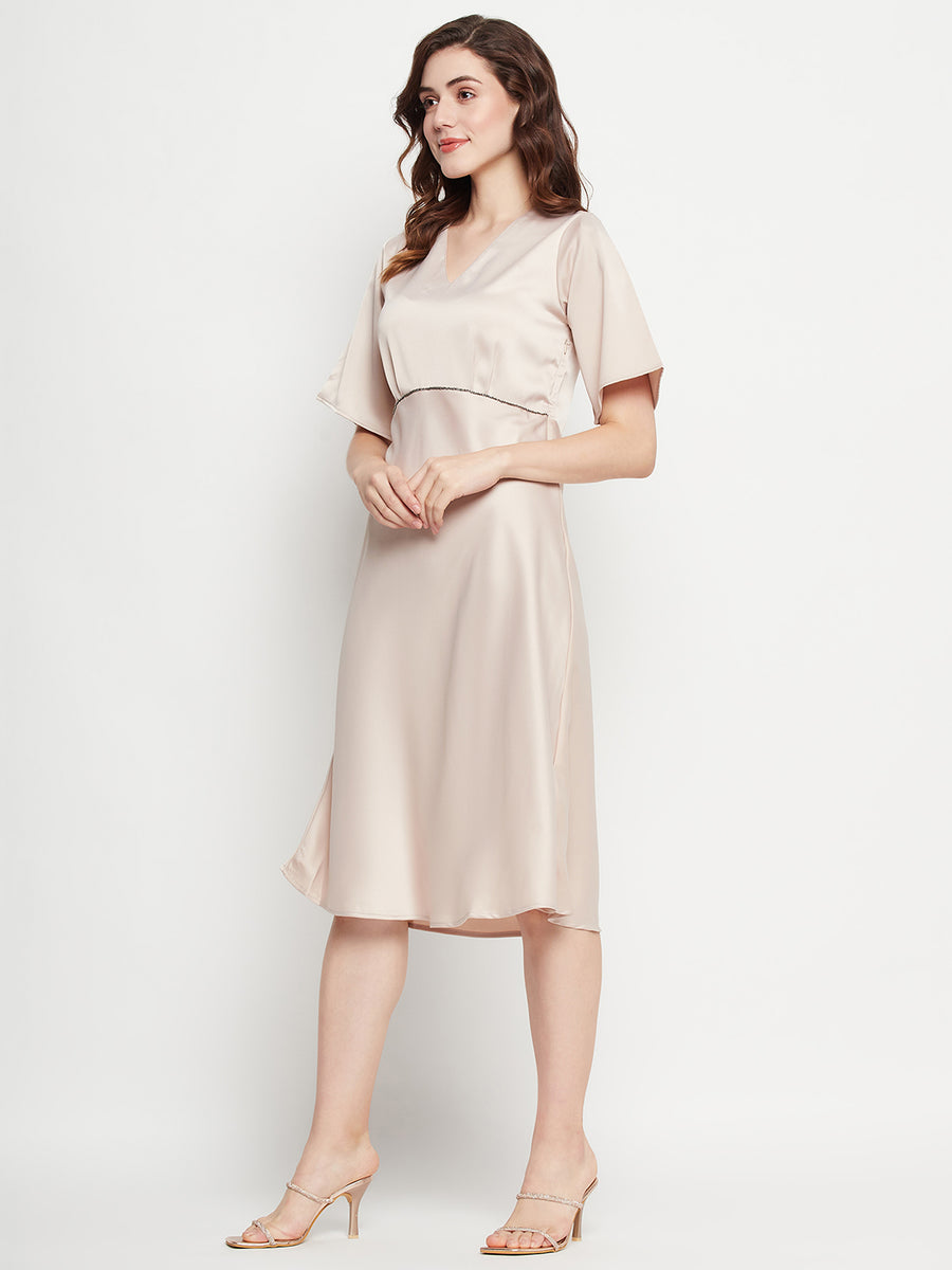 Camla Barcelona Sequin Embellished Midi Fawn A Line Dress