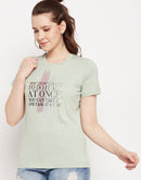 Madame Seagreen Crew Neckline  Typography Tshirt