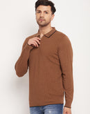 Camla Barcelona Solid Textured Brown T-Shirt For Men