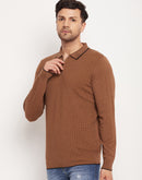 Camla Barcelona Solid Textured Brown T-shirt for Men