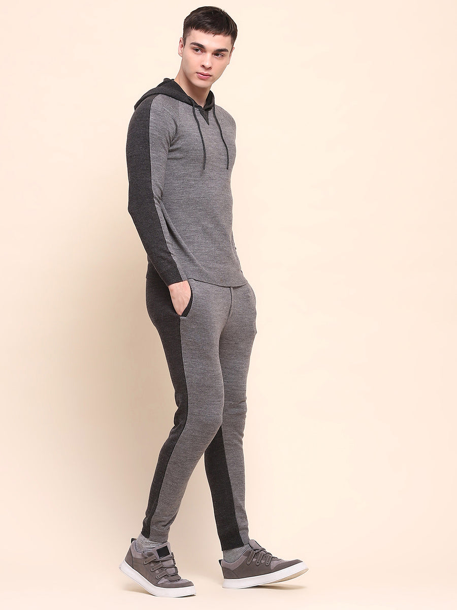Camla Barcelona Color Blocked Anthra Hooded Sweater