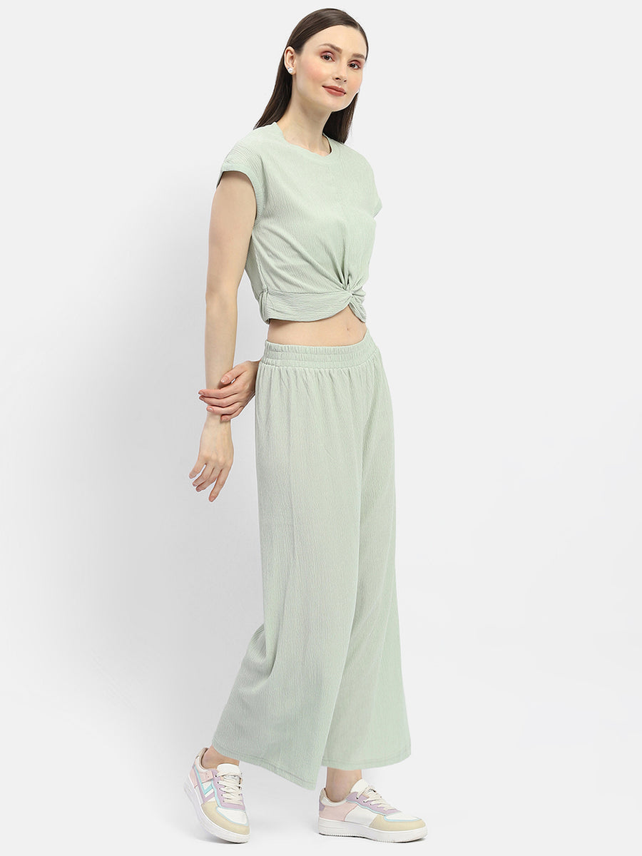 Madame Textured Mint Green Knotted Co-Ord Set