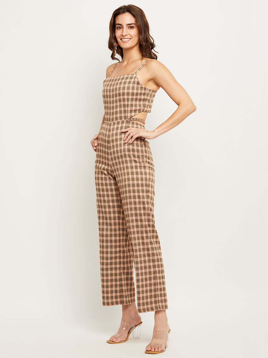 Camla Barcelona Women Beige Cut Out Spaghetti Strap Jumpsuit