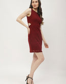 Madame Lace Adorned Maroon Cut Out Bodycon Dress