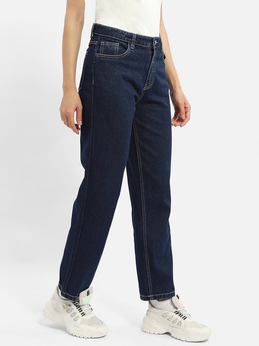 Madame Solid Blue Straight Jeans