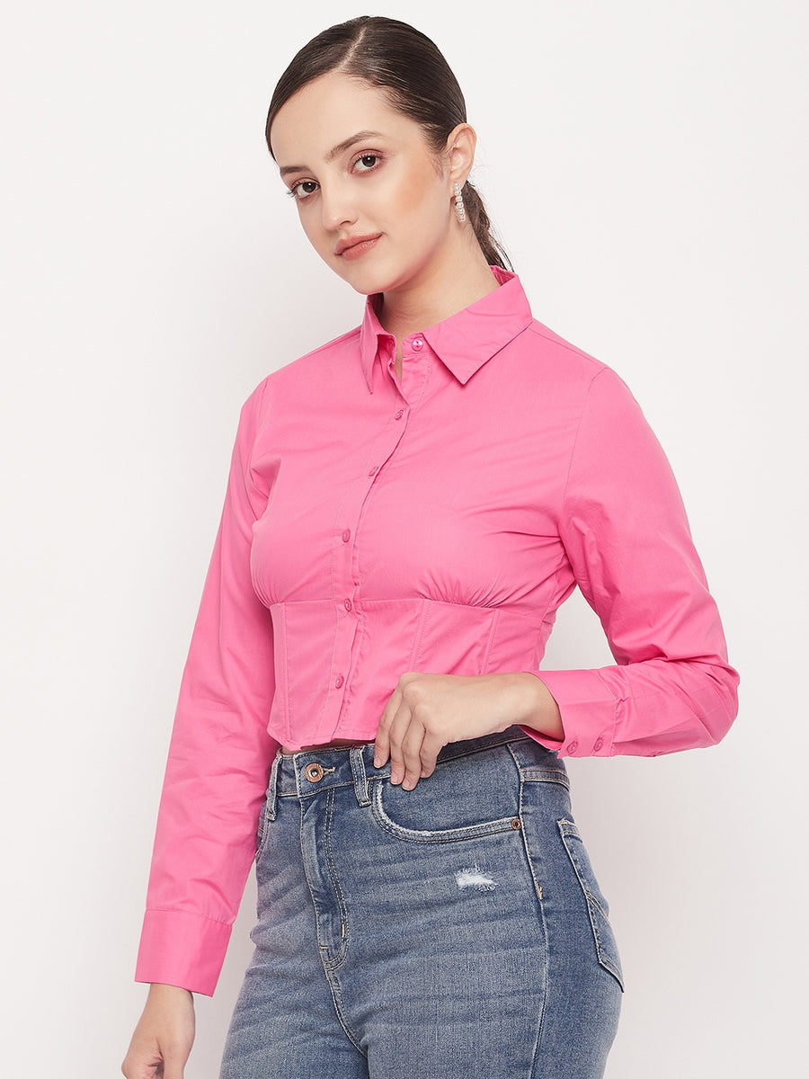 Madame Hot Pink Full Sleeves Asymmetrical Shirt