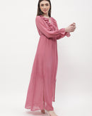 Madame Poet Sleeve Pink Slit Maxi Dress