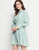 Camla Barcelona Belted Pista Green Mini Shirt Dress
