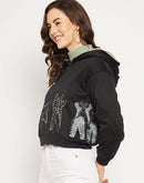 Camla Barcelona Women's Graphic Print Black Hooded Sweatshirt