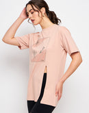 Camla Barcelona Graphic Print Dusty Pink Slit T-Shirt