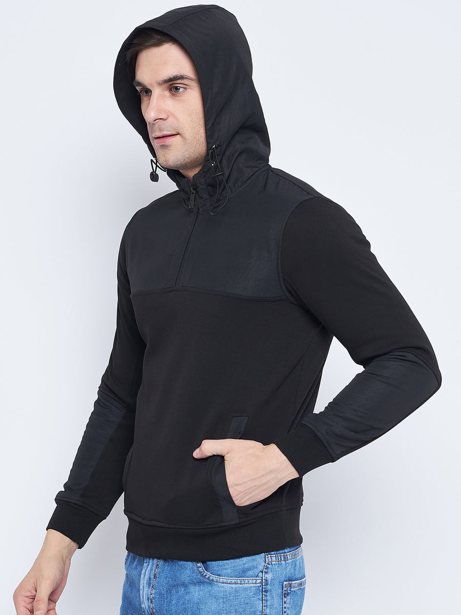Camla Barcelona Men'S Zip Top Closure Black Hooded Sweatshirt
