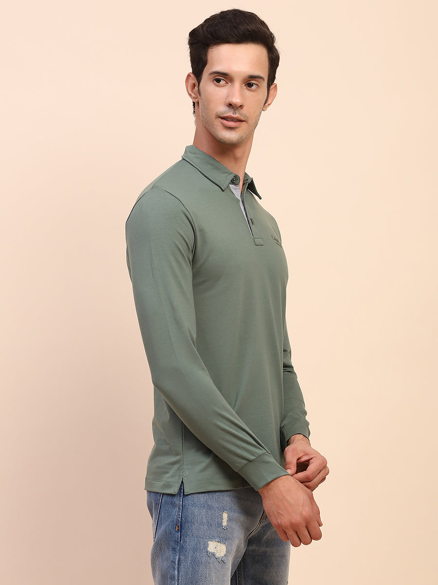 Camla Barcelona Polo Neck Full Sleeve Green Tshirt