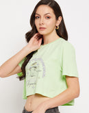 Camla Barcelona Neon Green Typography Crop Tshirt