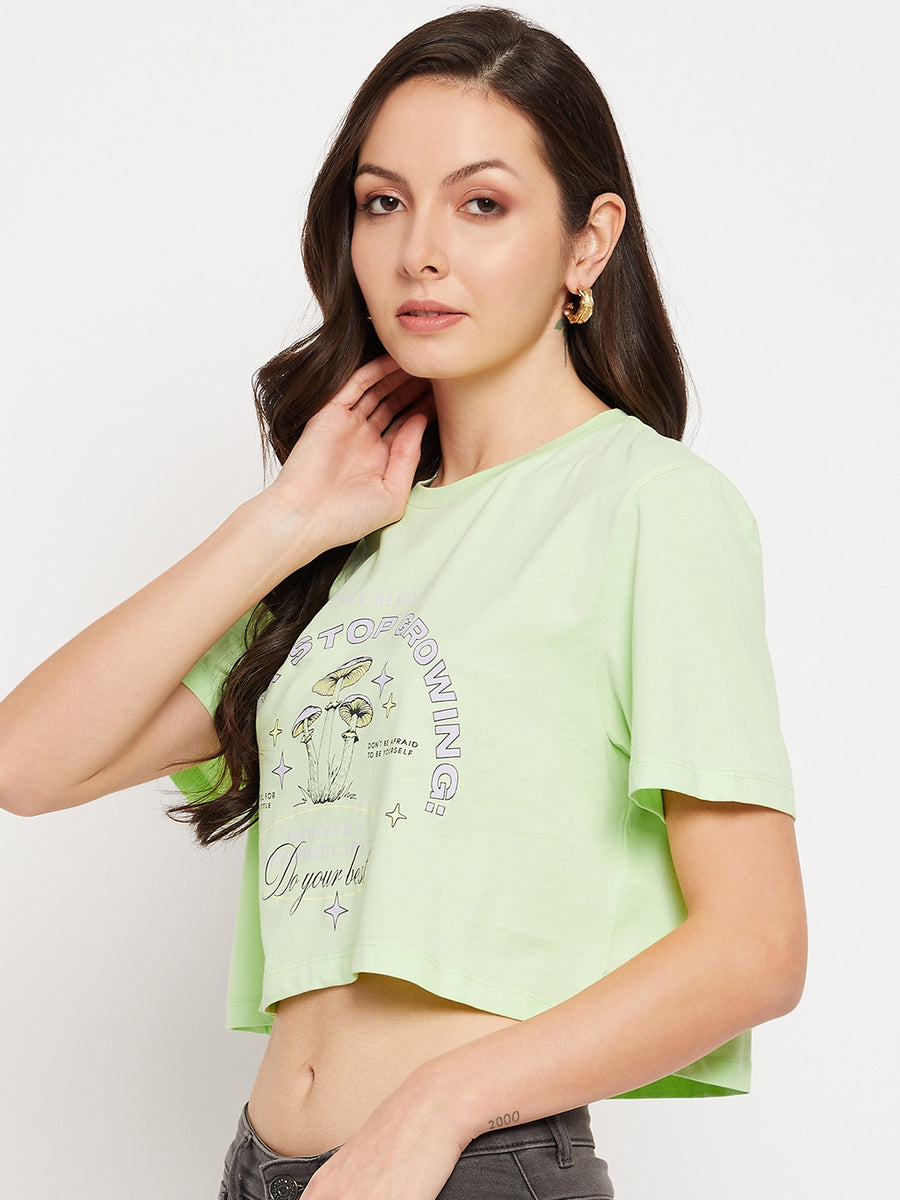 Camla Barcelona Neon Green Typography Crop Tshirt