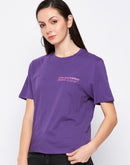 Camla Barcelona Purple Crew Neckline Typography Tshirt