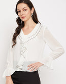 Camla Barcelona Ruffle Detailed White Striped Top