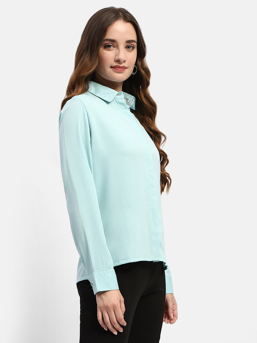 Madame Solid Aqua Blue Regular Shirt