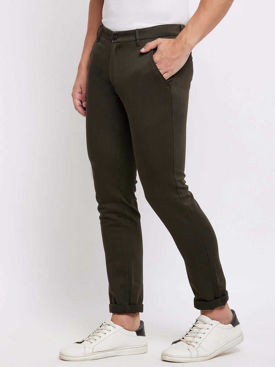 Camla Barcelona Tapered Fit Olive Green Trouser For Men