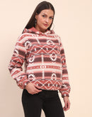 Camla Barcelona Aztec Print Hooded Brown Sweatshirt