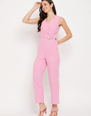 Madame  Baby Pink  Self Belted Crop Jumpsuit