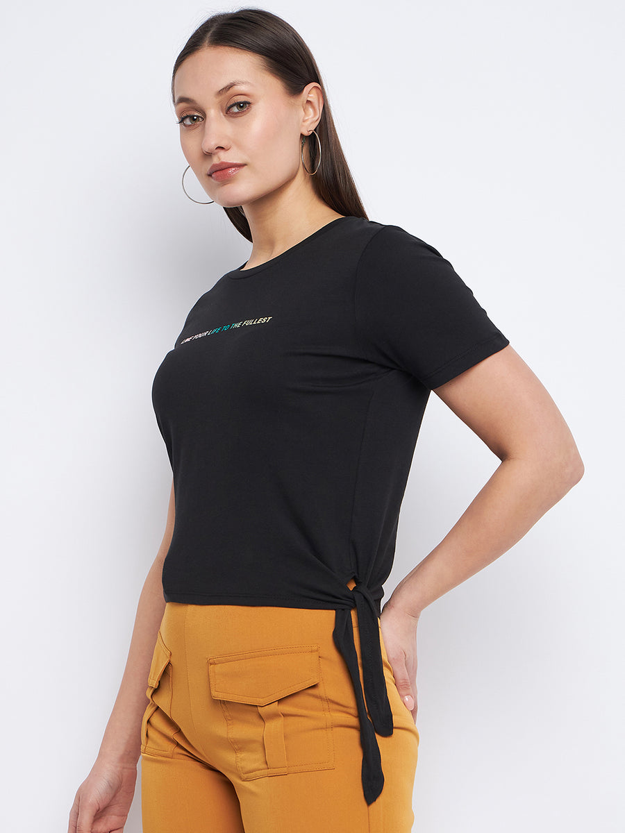 Madame Typography Black Side Knotted Top
