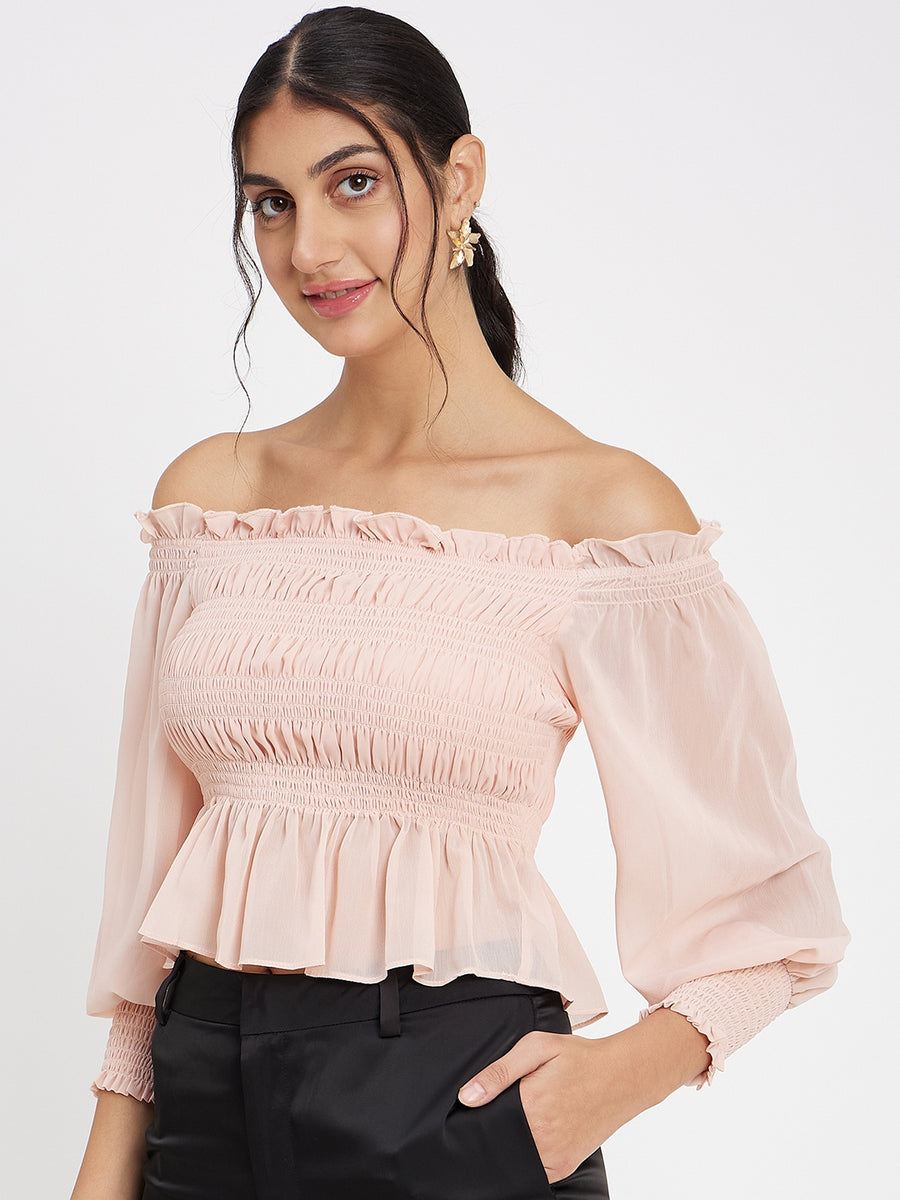 Camla Peach Solid Top For Women