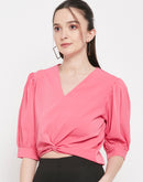 Camla Frenchrosepink V Neck Top For Women