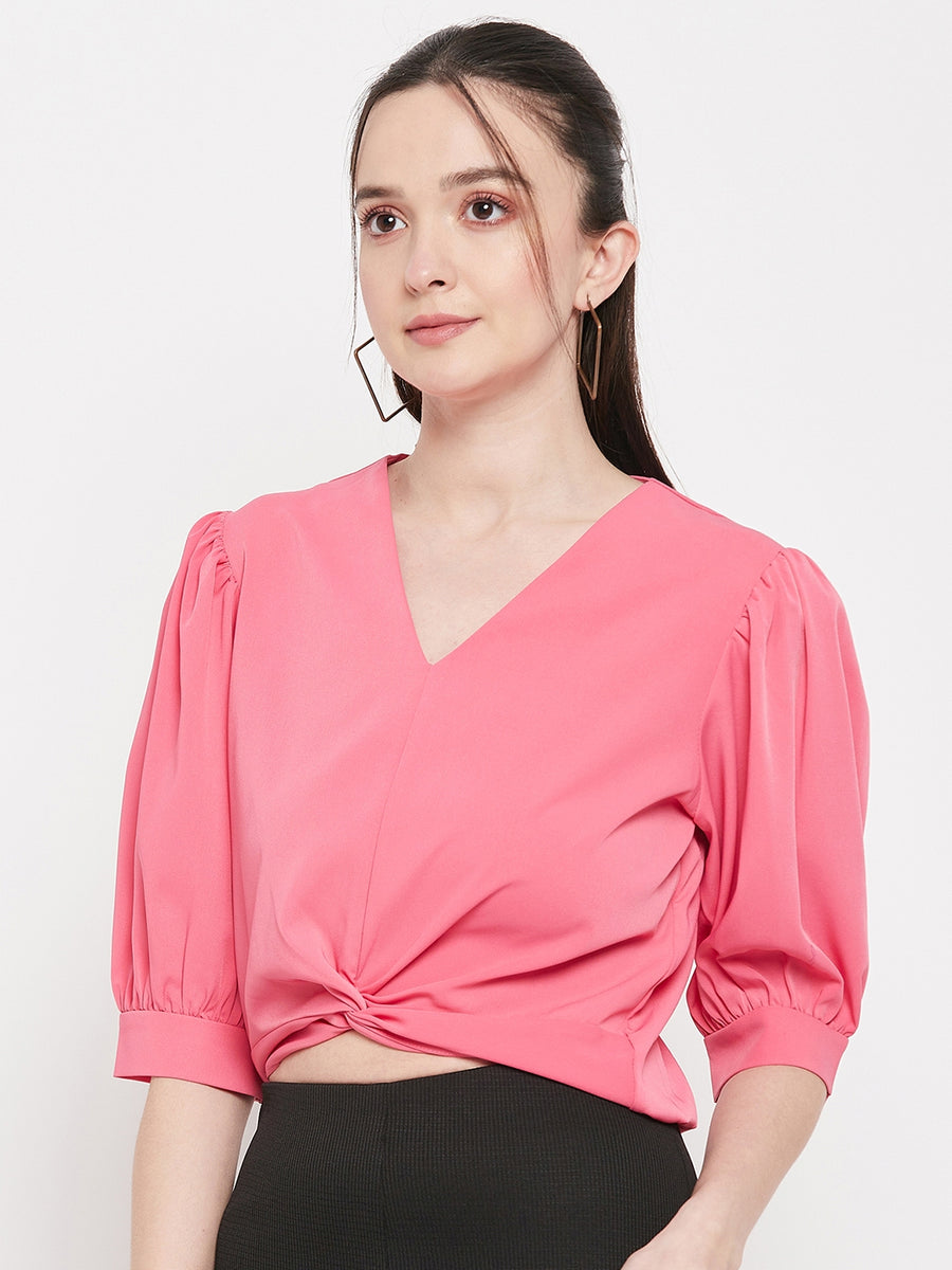Camla Frenchrosepink V Neck Top For Women