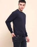 Camla Barcelona Cotton Solid Navy Blue Sweatshirt