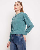 Camla Barcelona Puffed Sleeve Turquoise Blue Cardigan