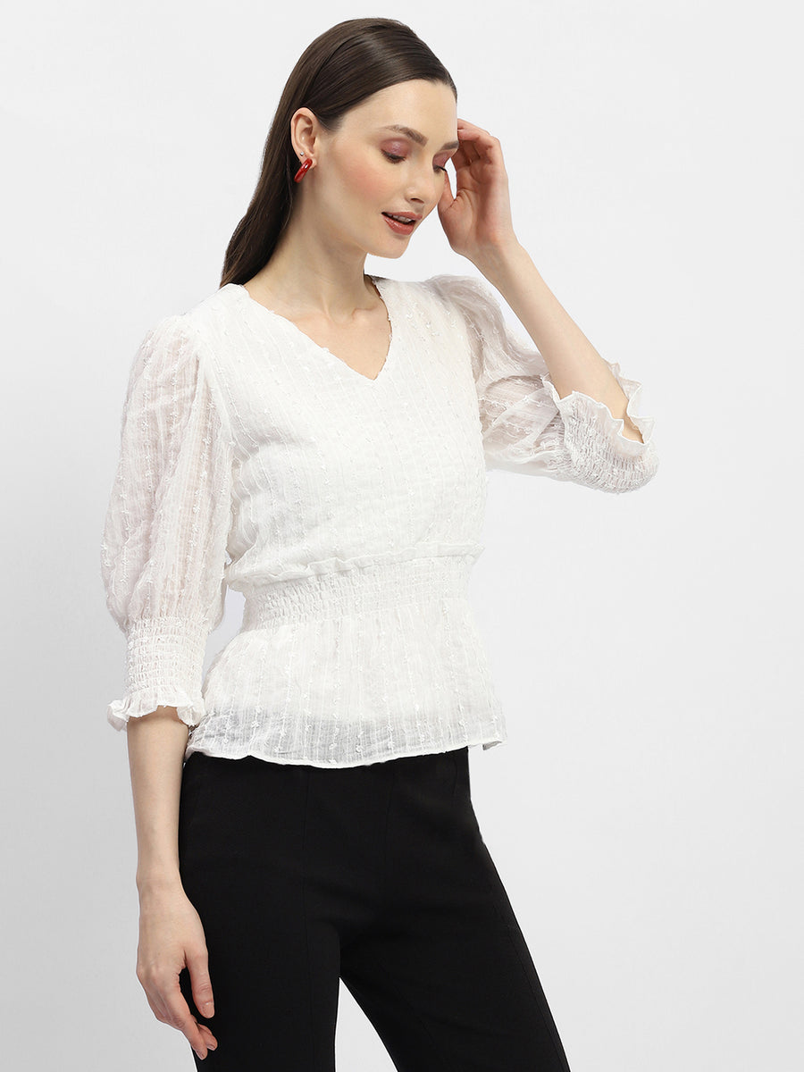 Madame Shimmery Off-White Peplum Top