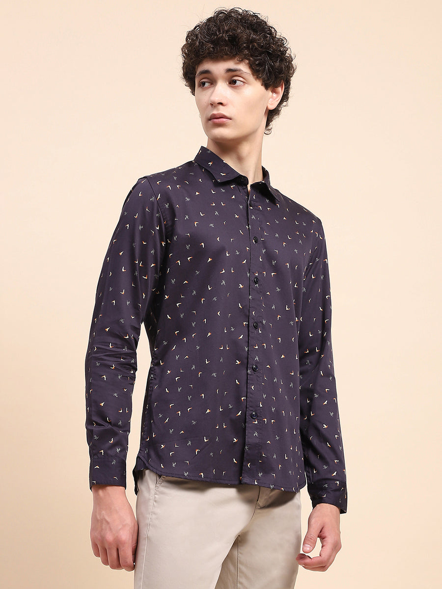 Camla Barcelona Ditsy Print Blue Regular Shirt