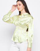 Camla Barcelona Lime Green Satin Smocked Shirt