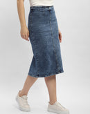 Madame Solid Mid Blue Pencil Skirt