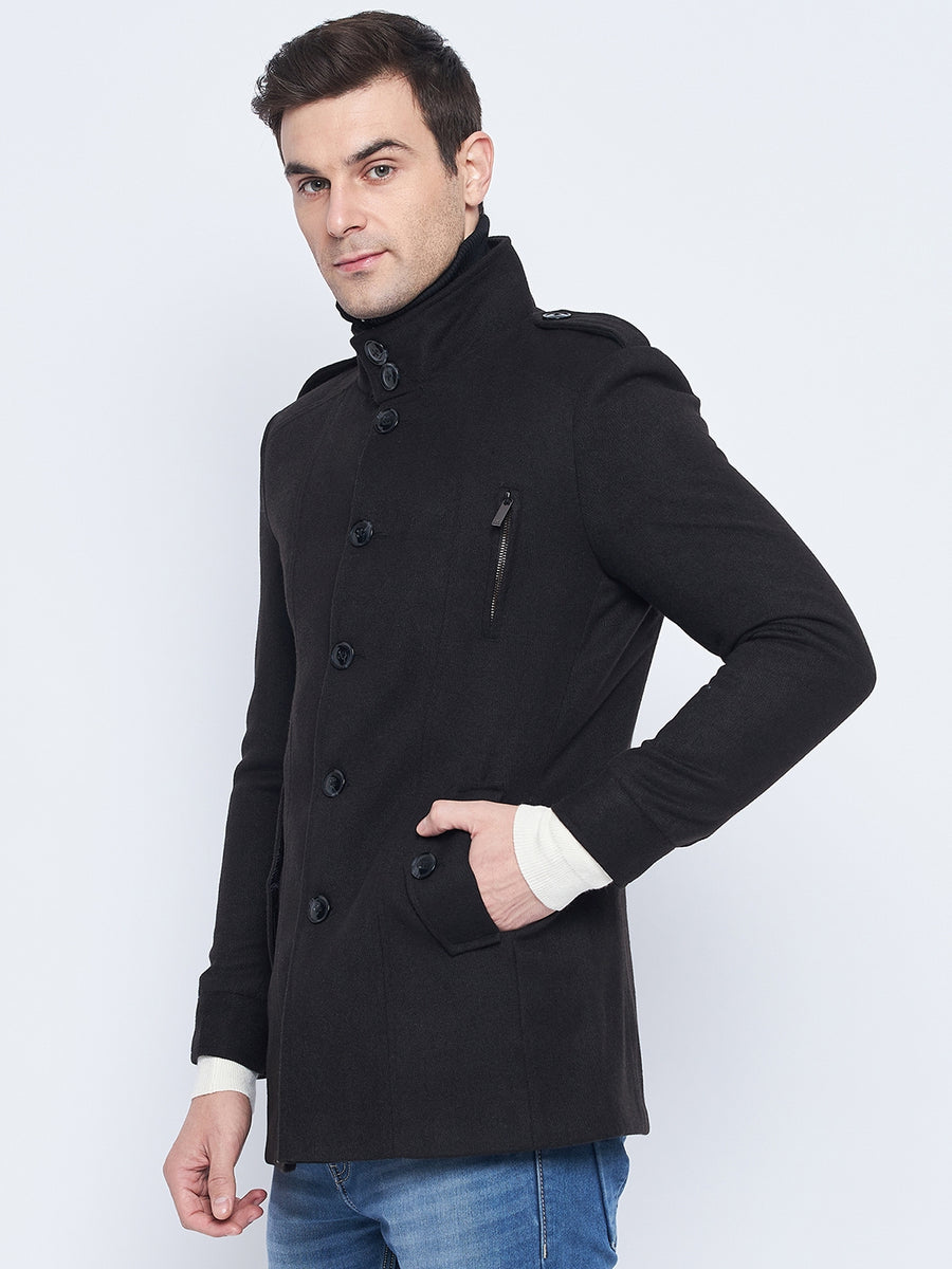 Camla Barcelona Men's Stand Collar Black Long Coat