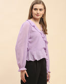 Camla Barcelona Ruffle Surplice Neck Lavender Wrap Top