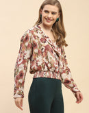 Camla Barcelona Cowl Neck Off-White Cinched Waist Top