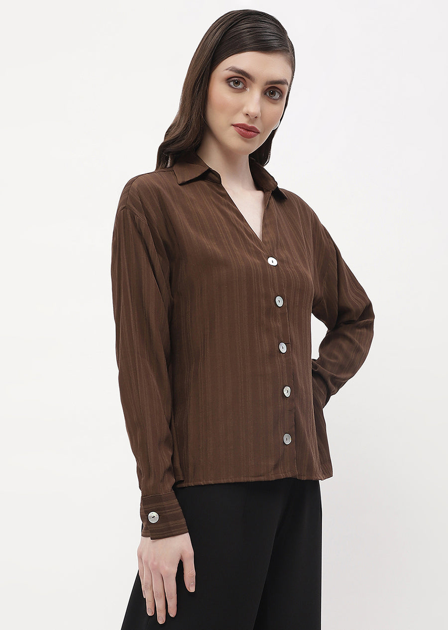 Madame Striped Brown Regular Shirt