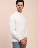 Camla Barcelona White Mock Neck Full Sleeve Sweater