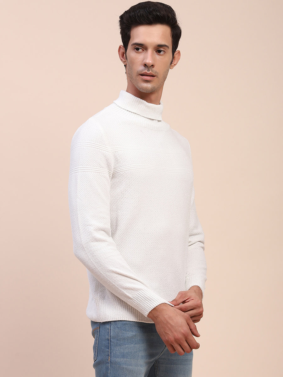 Camla Barcelona White Mock Neck Full Sleeve Sweater