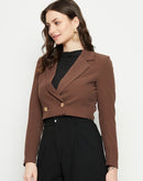 Madame Lapel Collar Chocolate Brown Crop Blazer