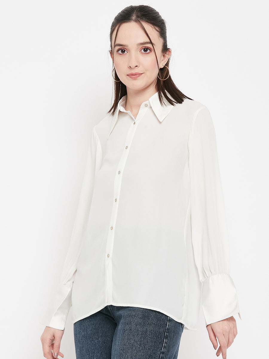 Camla Barcelona White Satin Shirt For Women