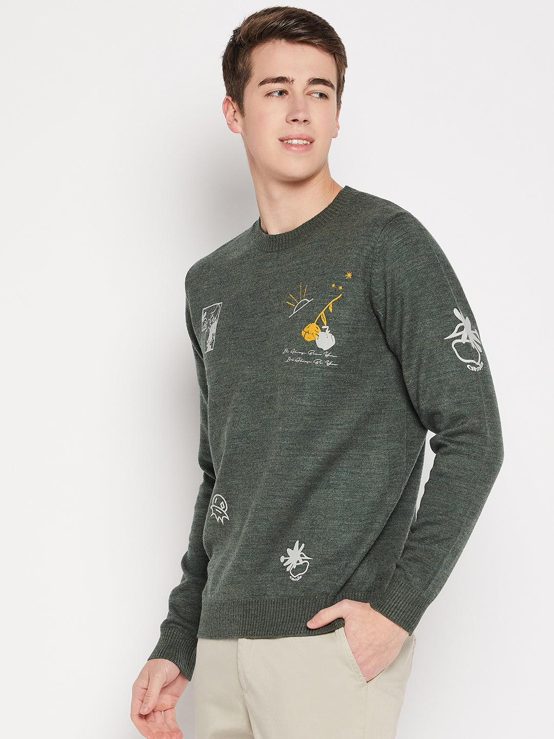Camla Barcelona Bottle Green Sweater For Men